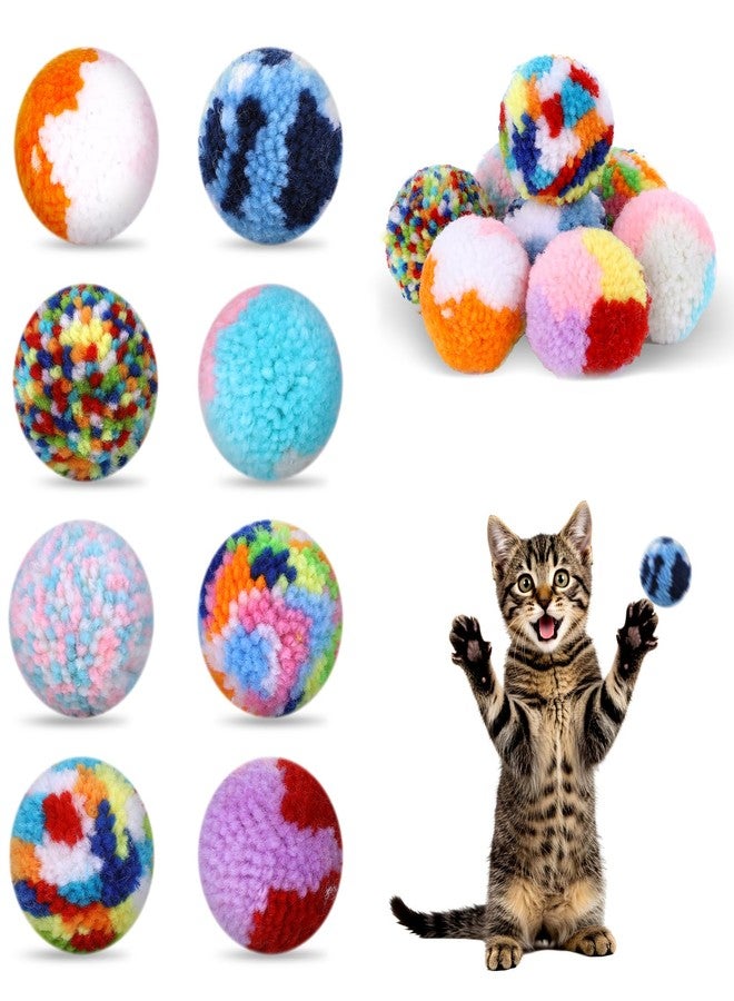 Bruislard 8 Pcs Woolen Yarn Cat Ball Toys Assorted Color Soft Fuzzy Pom Pom Balls Interactive Cat Chasing Toys for Indoor Cats Kittens - Image 1